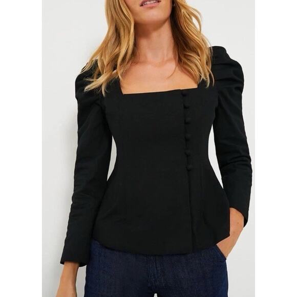 Tuckernuck NEW Black Calla Structured Puff Sleeve Princess Cut Blouse Xsmall